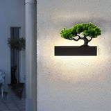 Modern LED Linear Outdoor Wall Light Waterproof Exterior Sconce with Faux Plant Decoration