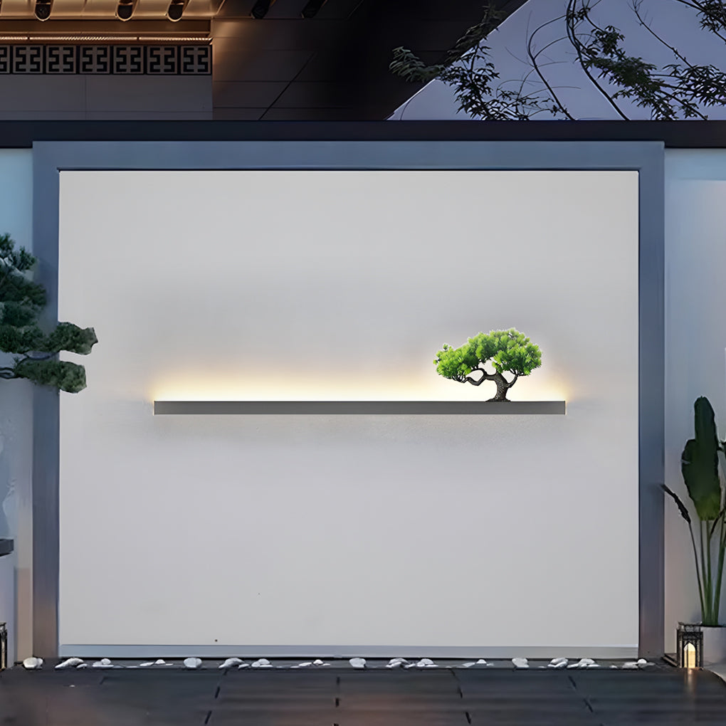 Modern LED Linear Outdoor Wall Light Waterproof Exterior Sconce with Faux Plant Decoration