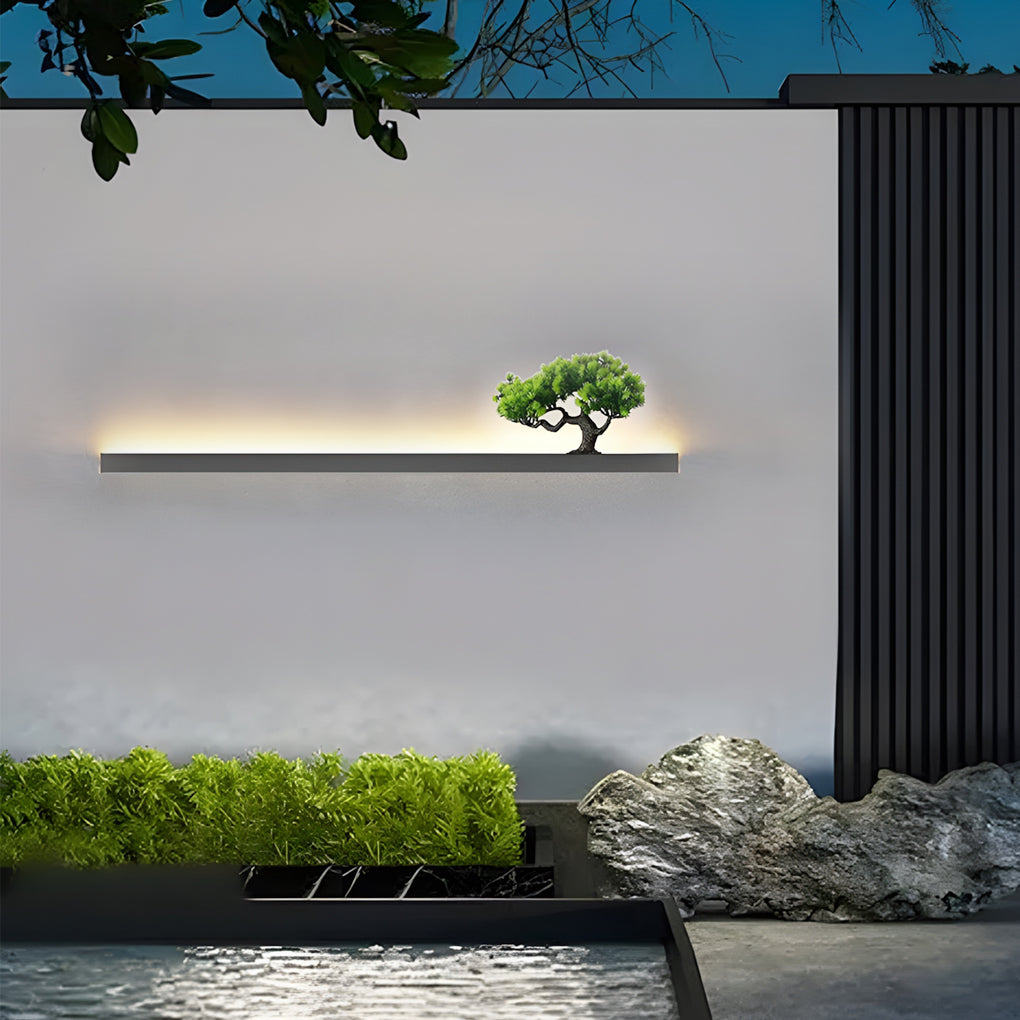Modern LED Linear Outdoor Wall Light Waterproof Exterior Sconce with Faux Plant Decoration