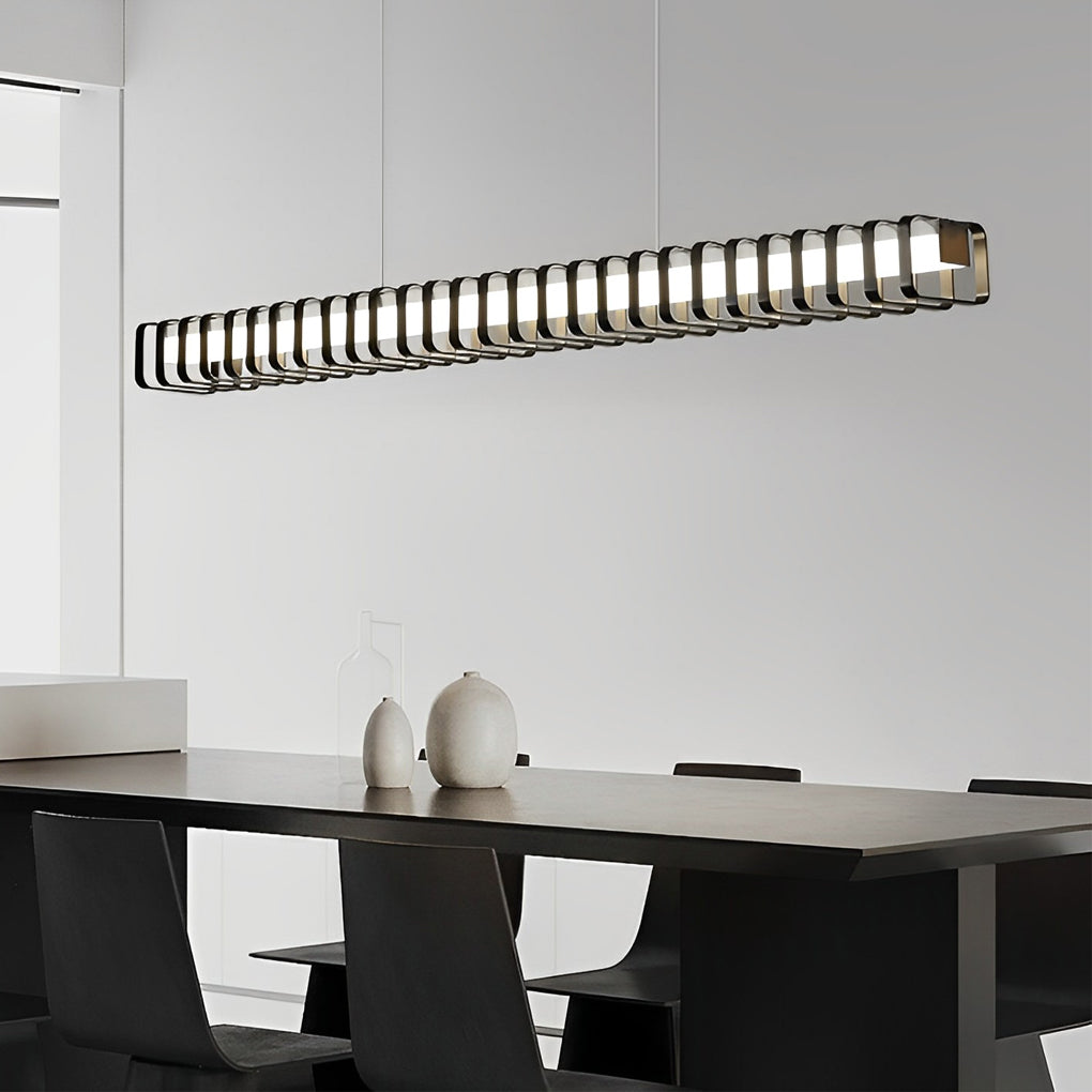 Modern LED Linear Pendant Light Minimalist Square Frame Dimmable Chandelier for Kitchen Island Dining Room