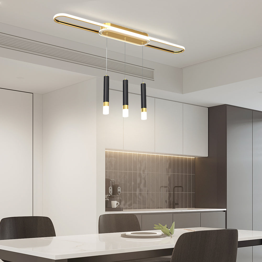 Modern LED Linear Pendant Light with Slender Cylindrical Lamps and Three Step Dimming
