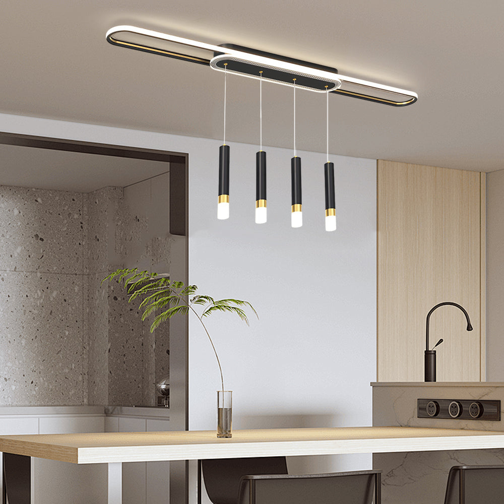 Modern LED Linear Pendant Light with Slender Cylindrical Lamps and Three Step Dimming