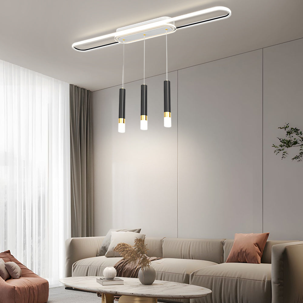 Modern LED Linear Pendant Light with Slender Cylindrical Lamps and Three Step Dimming
