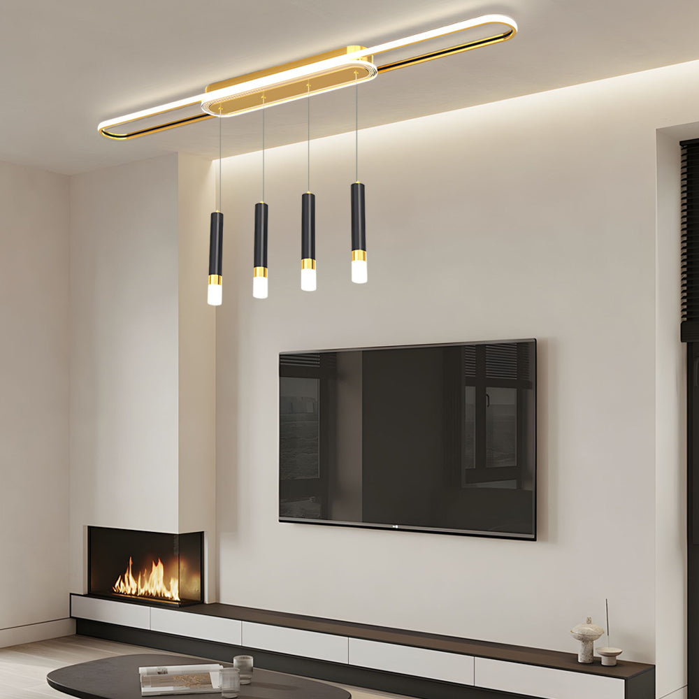 Modern LED Linear Pendant Light with Slender Cylindrical Lamps and Three Step Dimming