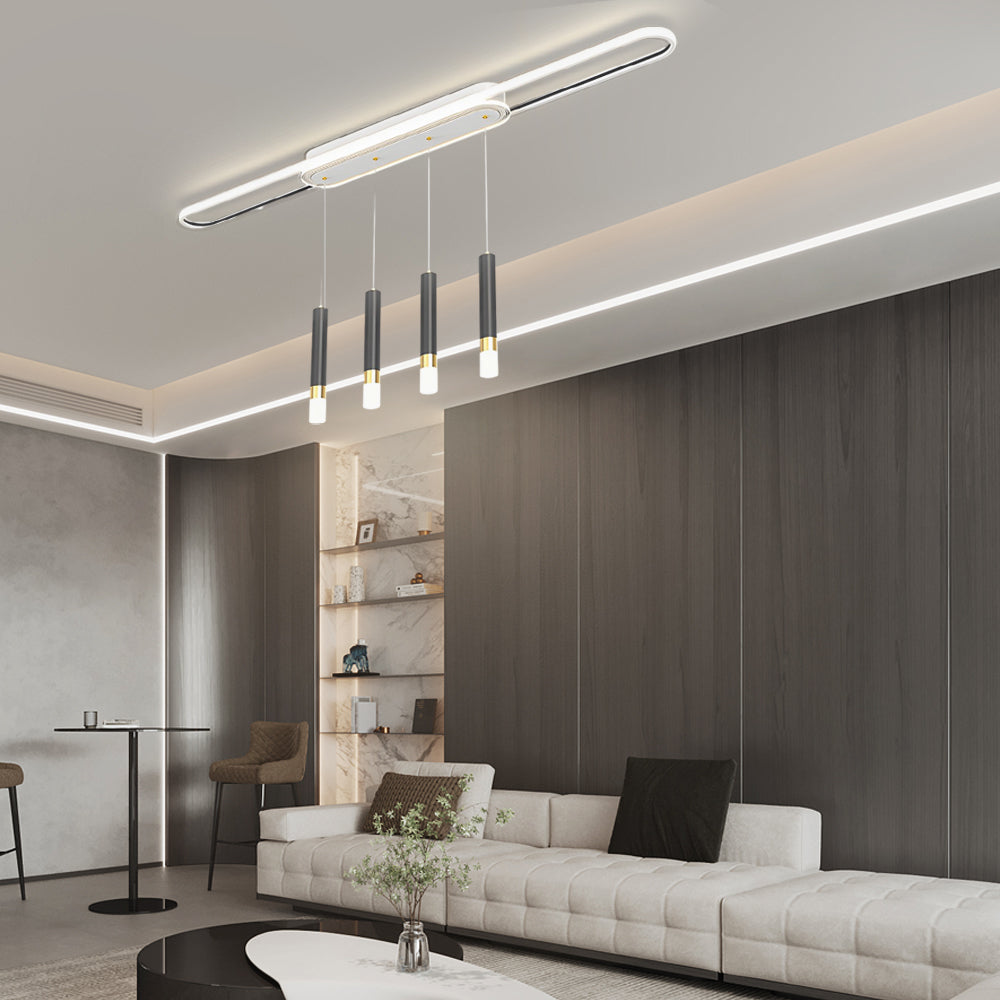 Modern LED Linear Pendant Light with Slender Cylindrical Lamps and Three Step Dimming
