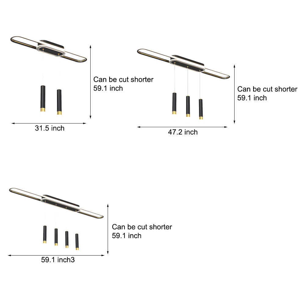 Modern LED Linear Pendant Light with Slender Cylindrical Lamps and Three Step Dimming