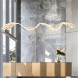 Modern LED Linear Wave Pendant Light Acrylic Ribbon Streamer Chandelier for Contemporary Dining Spaces
