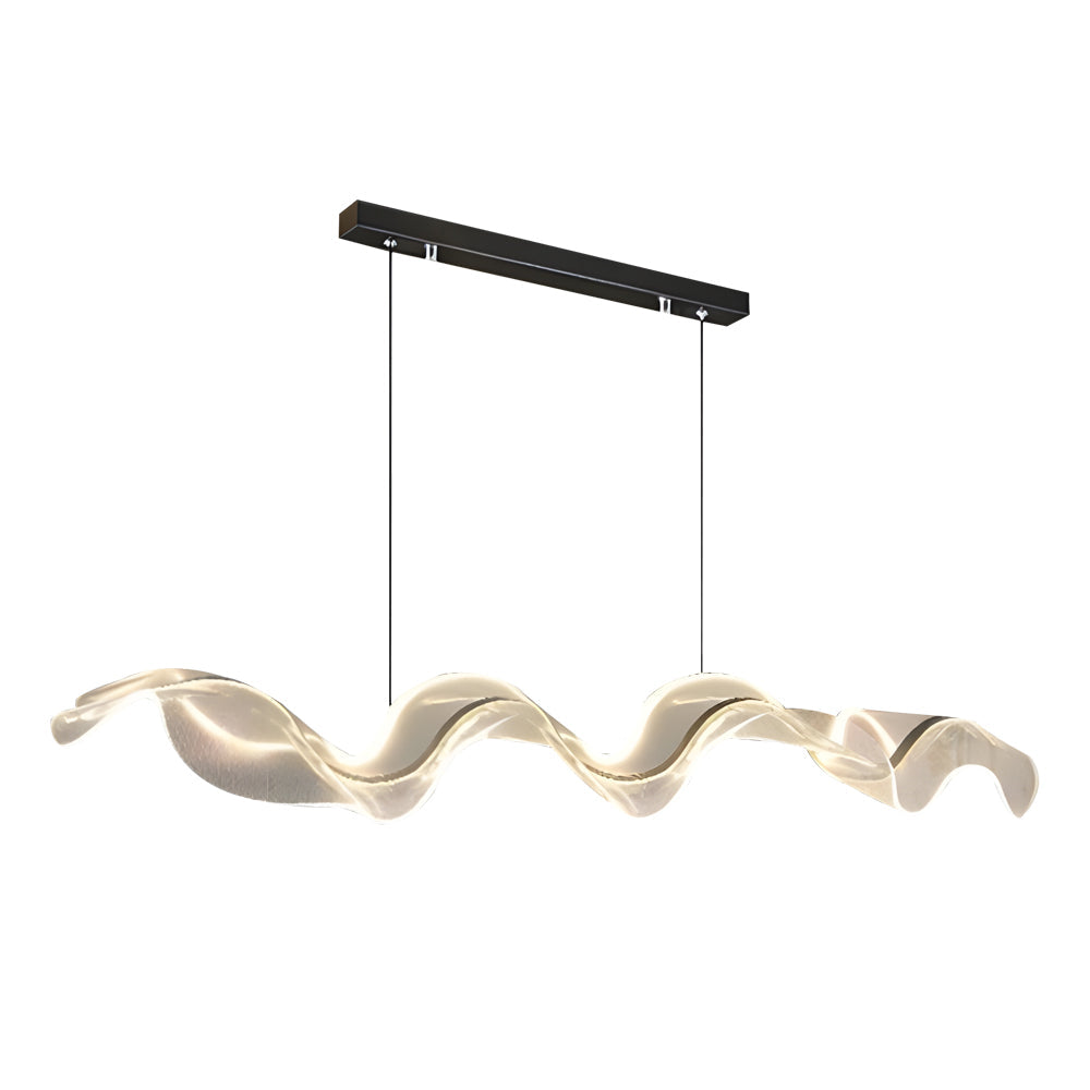 Modern LED Linear Wave Pendant Light Acrylic Ribbon Streamer Chandelier for Contemporary Dining Spaces