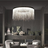 Modern LED Metal Fringe Drum Chandelier Contemporary Pendant Light for Dining and Living Room