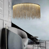 Modern LED Metal Fringe Drum Chandelier Contemporary Pendant Light for Dining and Living Room