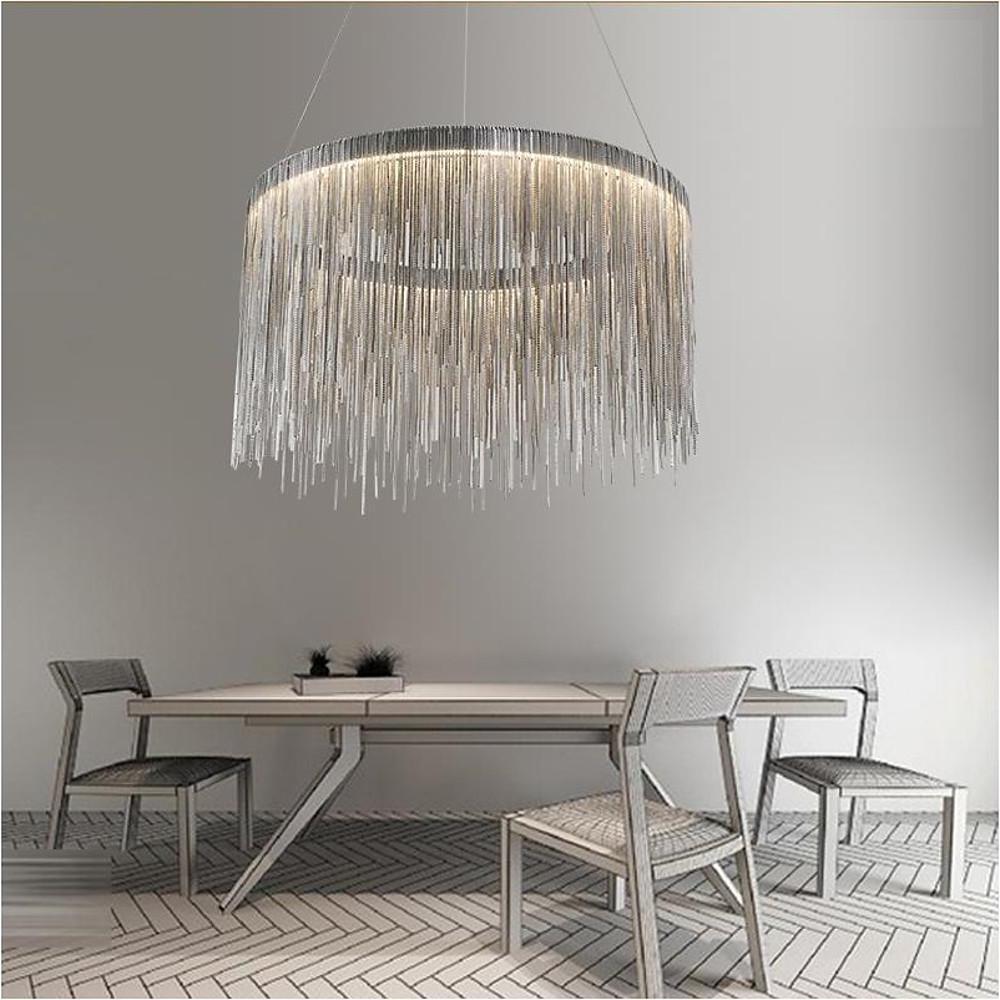Modern LED Metal Fringe Drum Chandelier Contemporary Pendant Light for Dining and Living Room