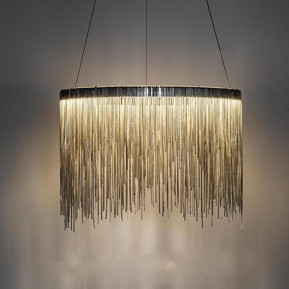 Modern LED Metal Fringe Drum Chandelier Contemporary Pendant Light for Dining and Living Room