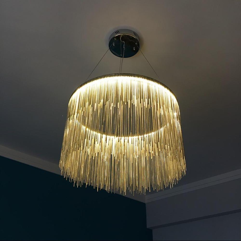 Modern LED Metal Fringe Drum Chandelier Contemporary Pendant Light for Dining and Living Room