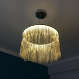 Modern LED Metal Fringe Drum Chandelier Contemporary Pendant Light for Dining and Living Room