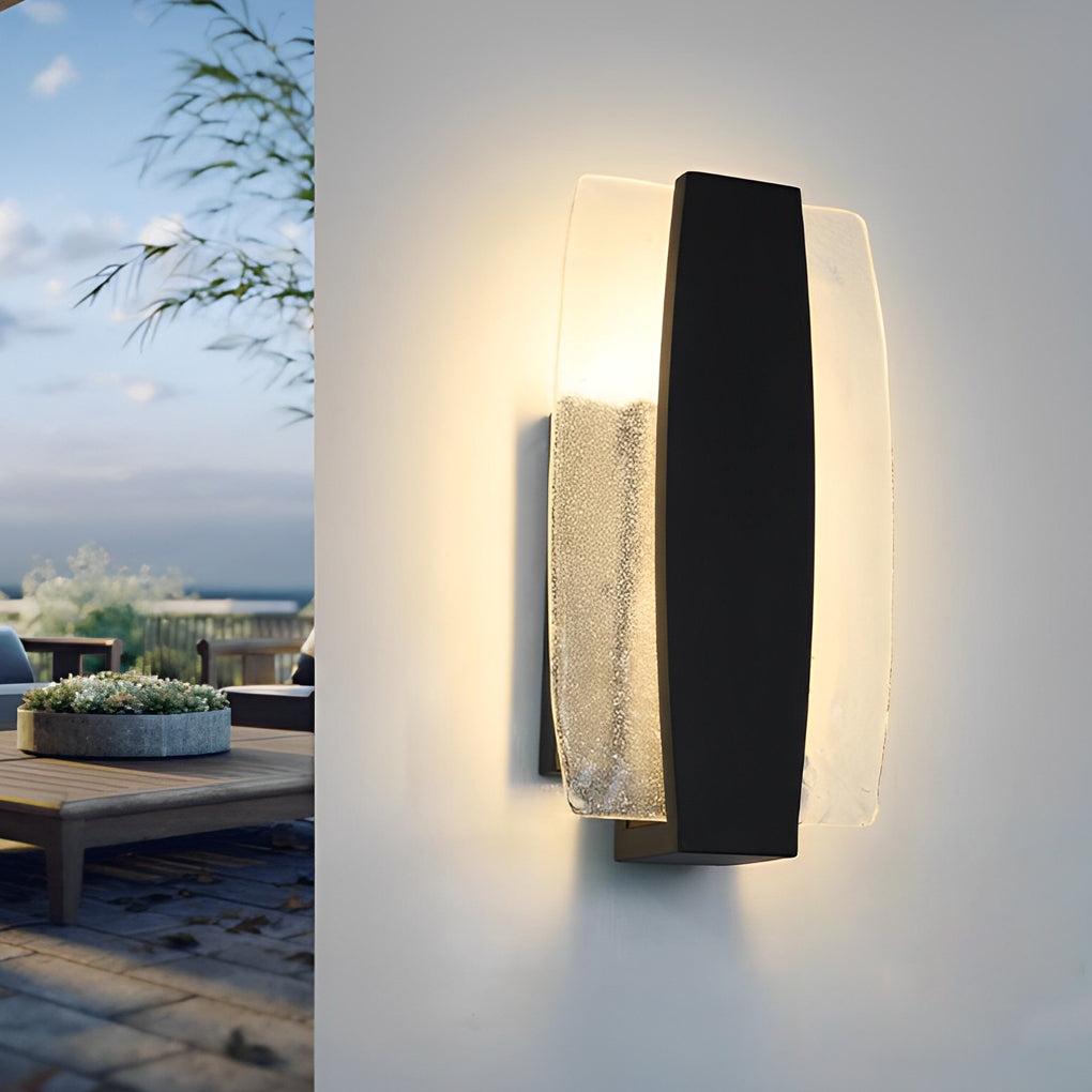 Modern LED Outdoor Sconce with Handmade Bubble Glass and Waterproof Black Finish