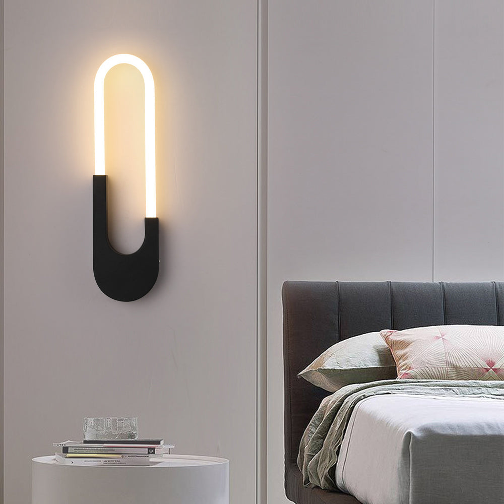 Modern LED Oval Wall Sconce 16 Inch Gold and Black Indoor Accent Lighting for Bedroom and Living Room