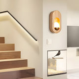 Modern LED Oval Wood Wall Sconce with Walnut Finish for Bedroom and Hallway Lighting