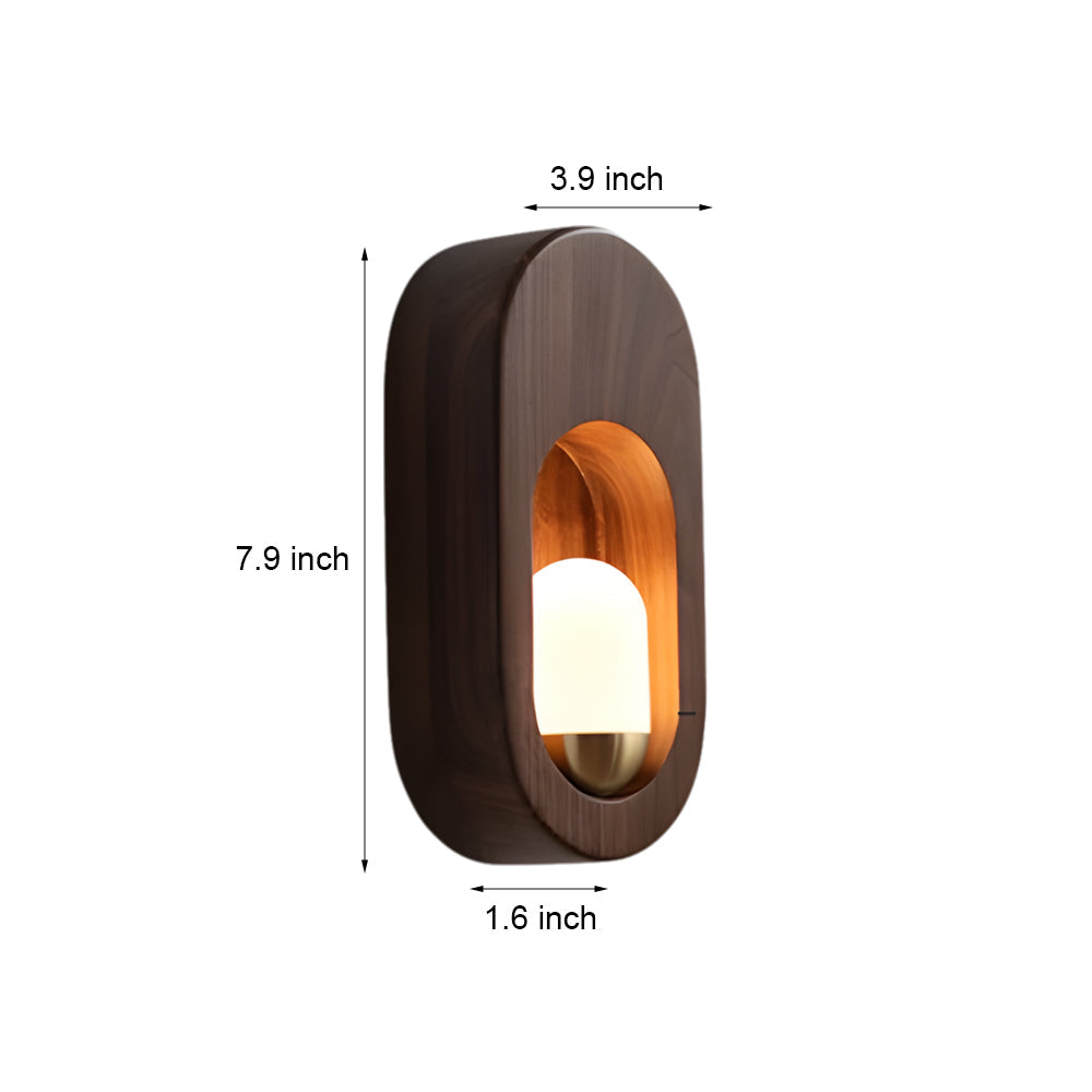 Modern LED Oval Wood Wall Sconce with Walnut Finish for Bedroom and Hallway Lighting