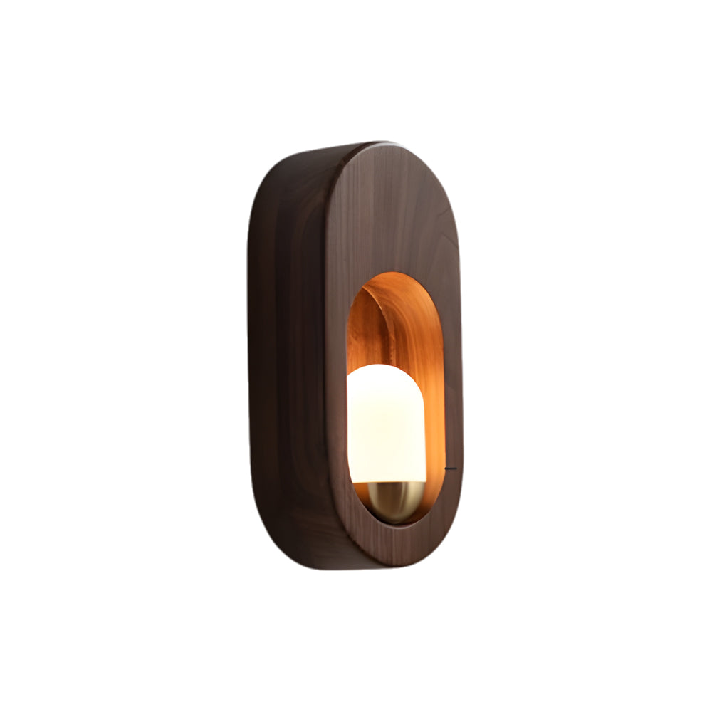 Modern LED Oval Wood Wall Sconce with Walnut Finish for Bedroom and Hallway Lighting