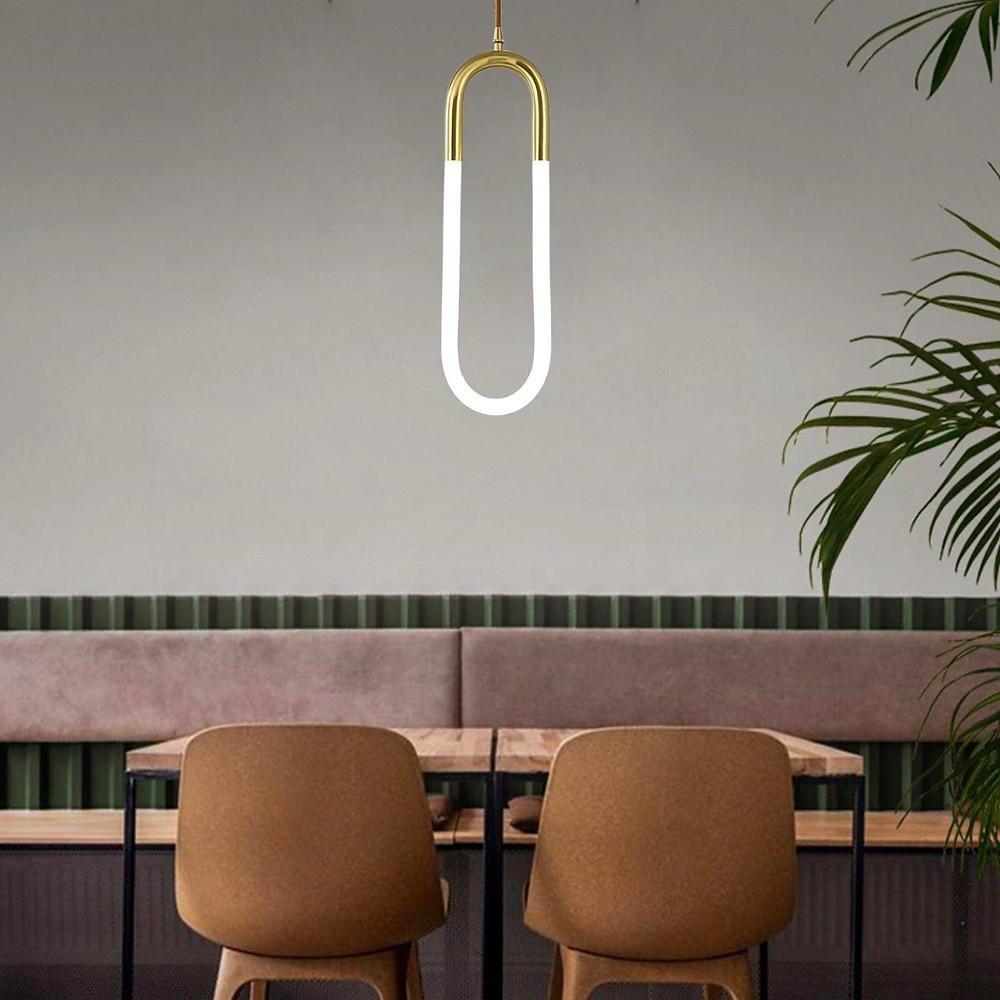 Modern LED Pendant Light Copper Geometric Hanging Lamp for Kitchen Island Gold and White Brass Finish