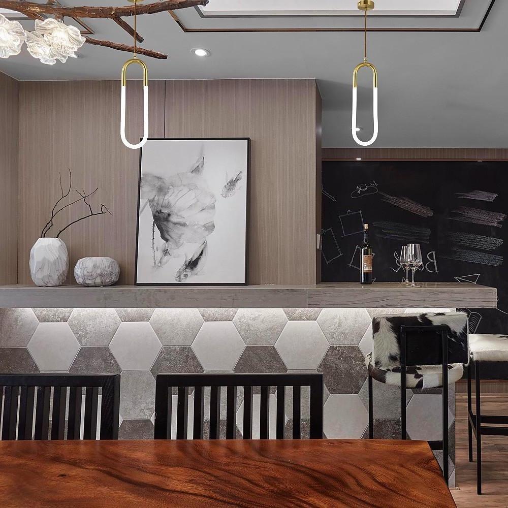 Modern LED Pendant Light Copper Geometric Hanging Lamp for Kitchen Island Gold and White Brass Finish