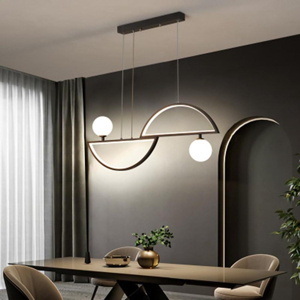 Modern LED Pendant Light with Two Semi Circles and Glass Globe Shades for Dining Room and Kitchen