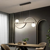 Modern LED Pendant Light with Two Semi Circles and Glass Globe Shades for Dining Room and Kitchen