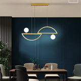 Modern LED Pendant Light with Two Semi Circles and Glass Globe Shades for Dining Room and Kitchen