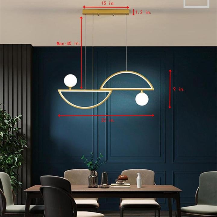 Modern LED Pendant Light with Two Semi Circles and Glass Globe Shades for Dining Room and Kitchen