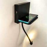 Modern LED Reading Wall Sconce with Wireless Charging Pad and Adjustable Rotary Head