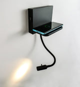 Modern LED Reading Wall Sconce with Wireless Charging Pad and Adjustable Rotary Head
