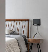 Modern LED Reading Wall Sconce with Wireless Charging Pad and Adjustable Rotary Head