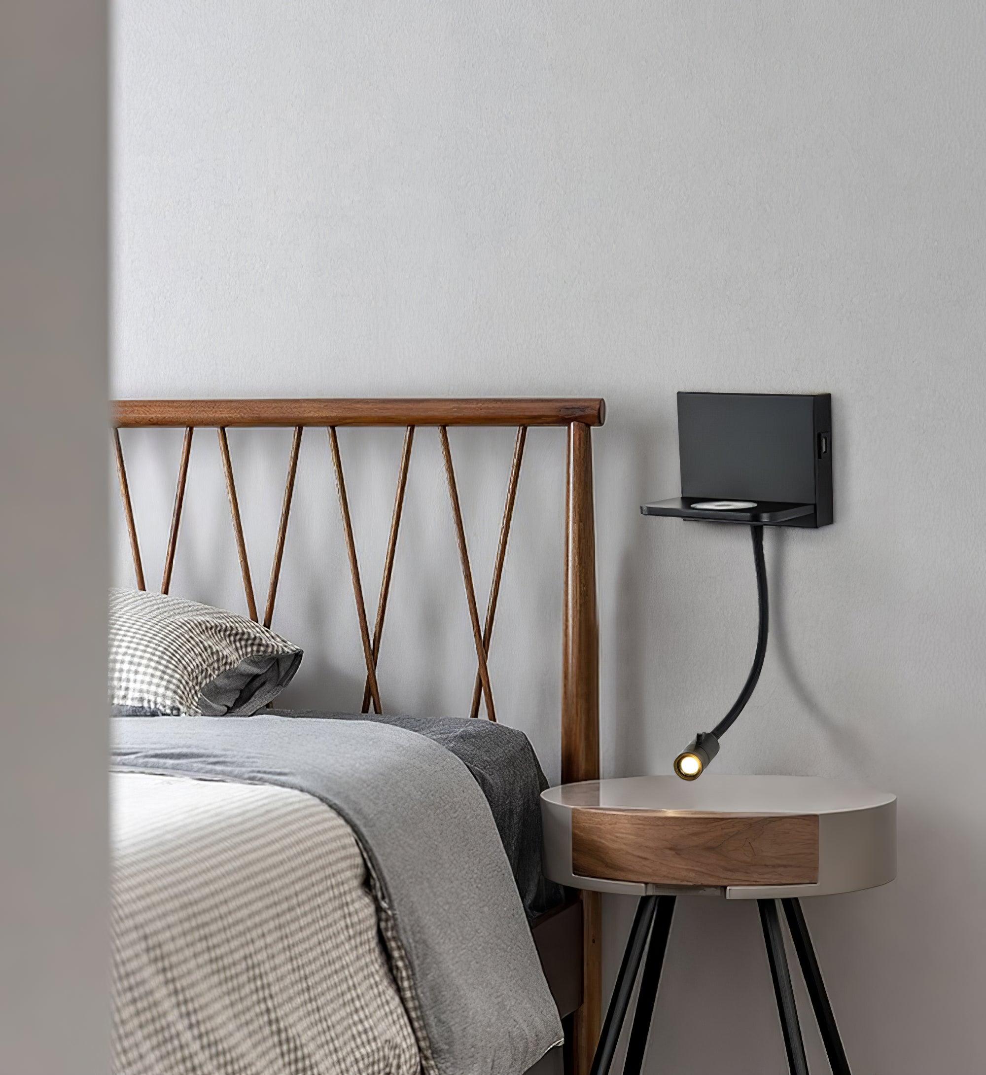 Modern LED Reading Wall Sconce with Wireless Charging Pad and Adjustable Rotary Head