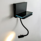 Modern LED Reading Wall Sconce with Wireless Charging Pad and Adjustable Rotary Head