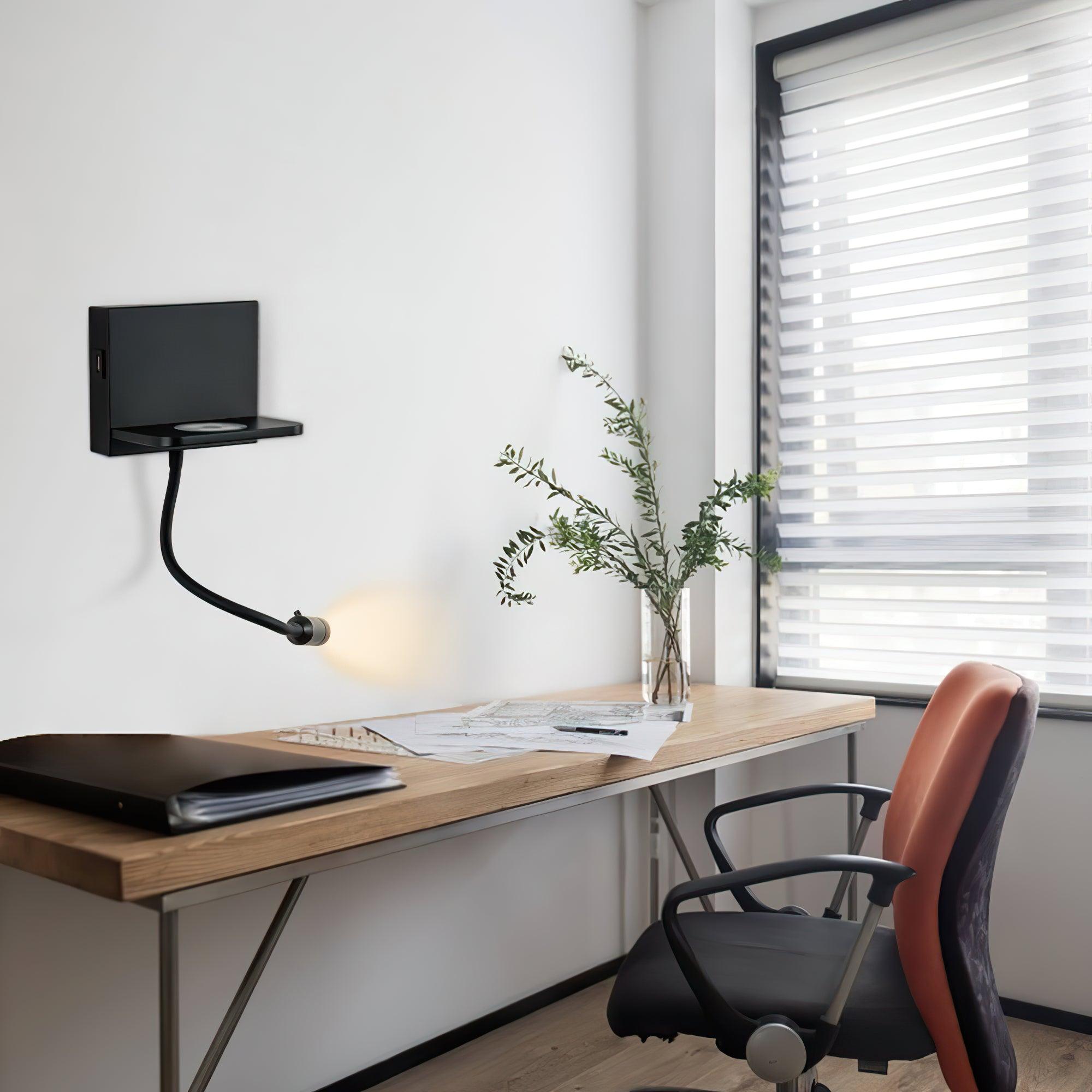 Modern LED Reading Wall Sconce with Wireless Charging Pad and Adjustable Rotary Head
