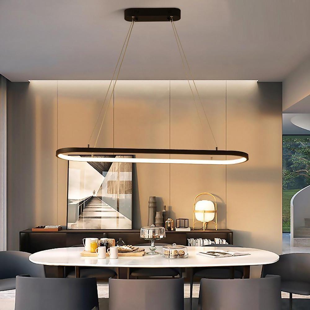 Modern LED Rectangular Island Chandelier Aluminum and Silica Gel Hanging Ceiling Light for Dining Room