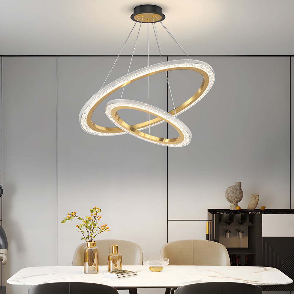 Modern LED Ring Chandelier Adjustable Luxury Pendant Lighting with 3 Step Dimming Function