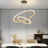 Modern LED Ring Chandelier Adjustable Luxury Pendant Lighting with 3 Step Dimming Function