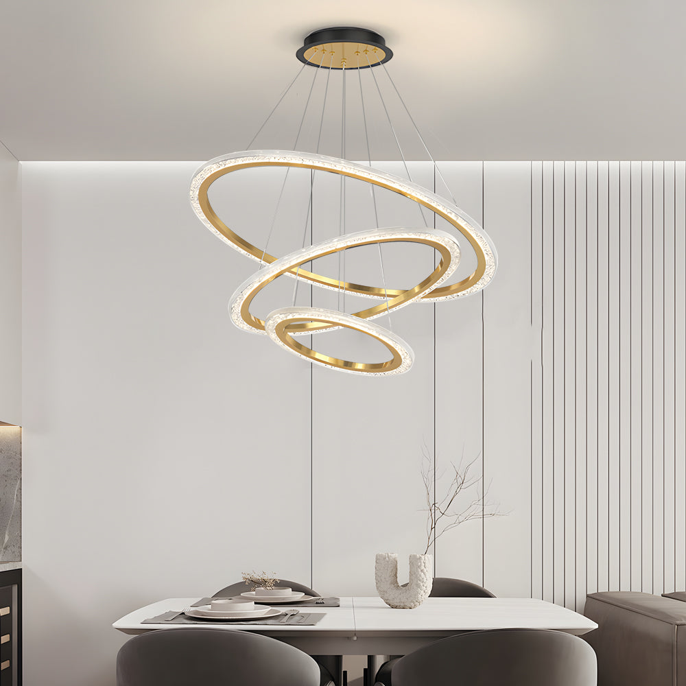 Modern LED Ring Chandelier Adjustable Luxury Pendant Lighting with 3 Step Dimming Function