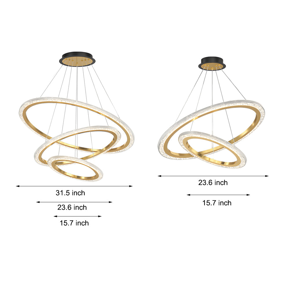 Modern LED Ring Chandelier Adjustable Luxury Pendant Lighting with 3 Step Dimming Function