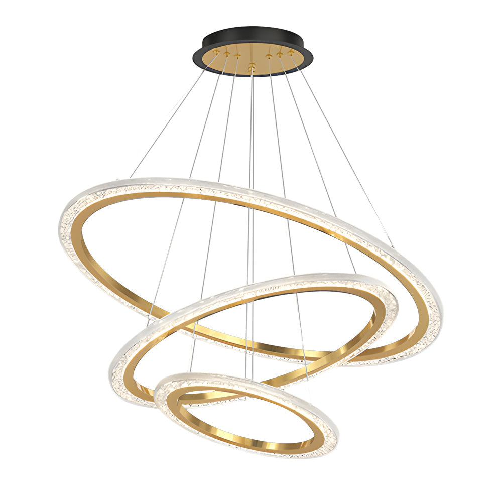 Modern LED Ring Chandelier Adjustable Luxury Pendant Lighting with 3 Step Dimming Function