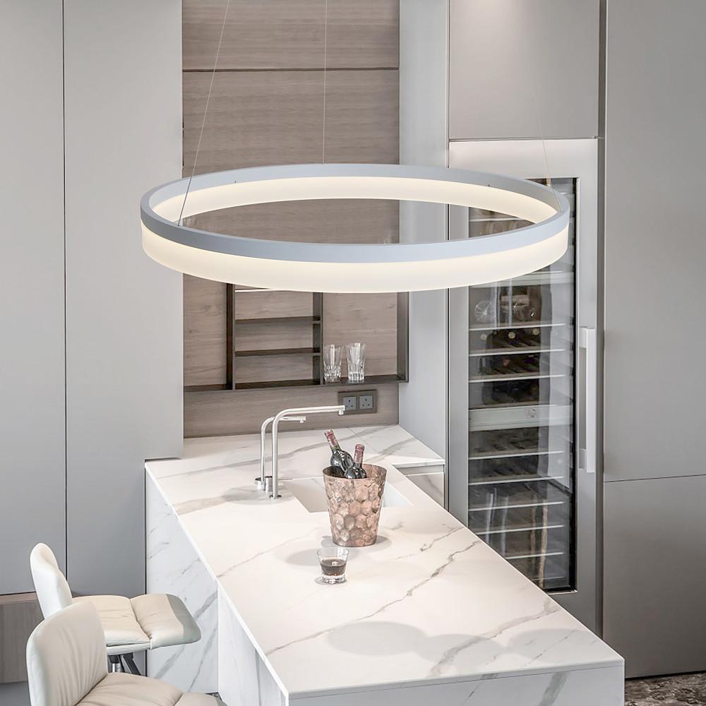 Modern LED Ring Pendant Light Circular Aluminum Acrylic Hanging Lamp for Dining Room