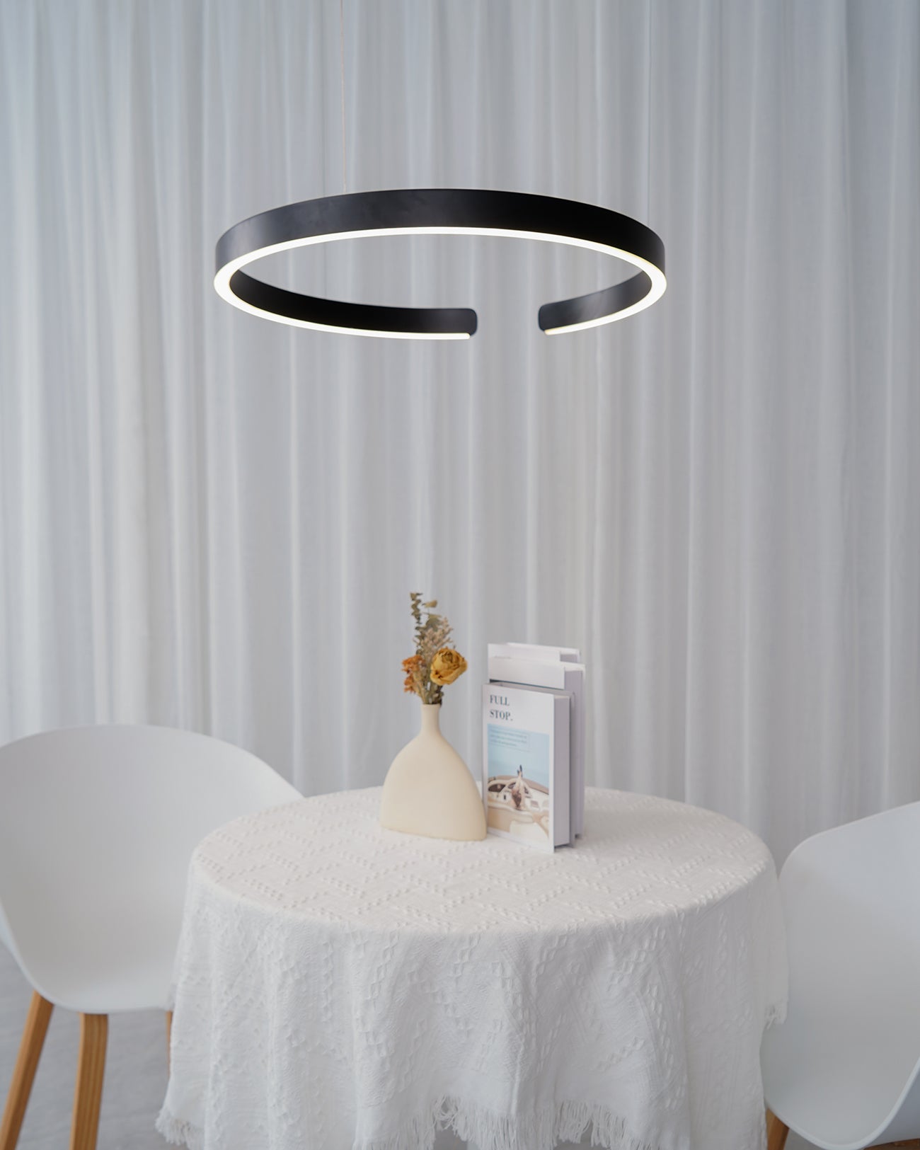 Modern LED Ring Pendant Light Circular Minimalist Chandelier for Living Room and Bedroom