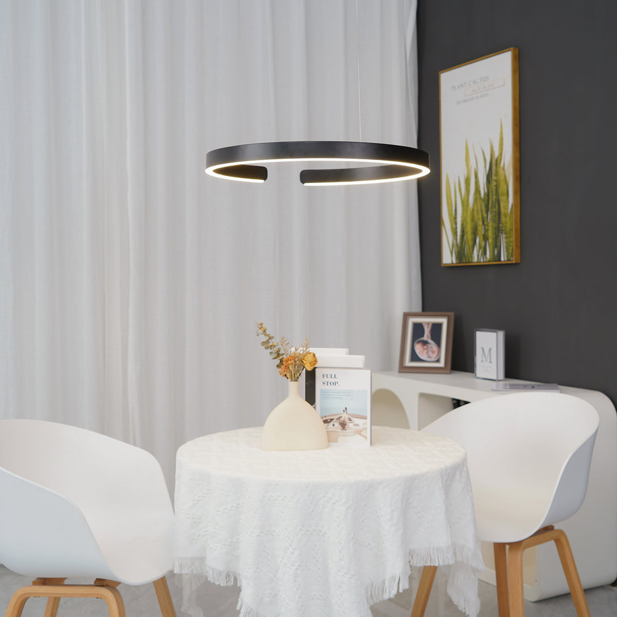 Modern LED Ring Pendant Light Circular Minimalist Chandelier for Living Room and Bedroom