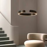 Modern LED Ring Pendant Light with 3 Color Dimming and Adjustable Height for Living Room