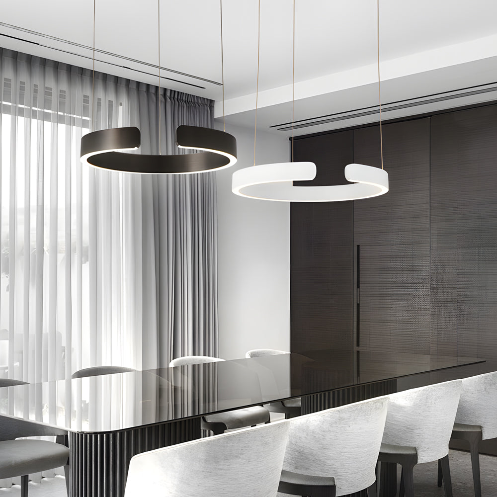 Modern LED Ring Pendant Light with 3 Color Dimming and Adjustable Height for Living Room