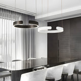 Modern LED Ring Pendant Light with 3 Color Dimming and Adjustable Height for Living Room
