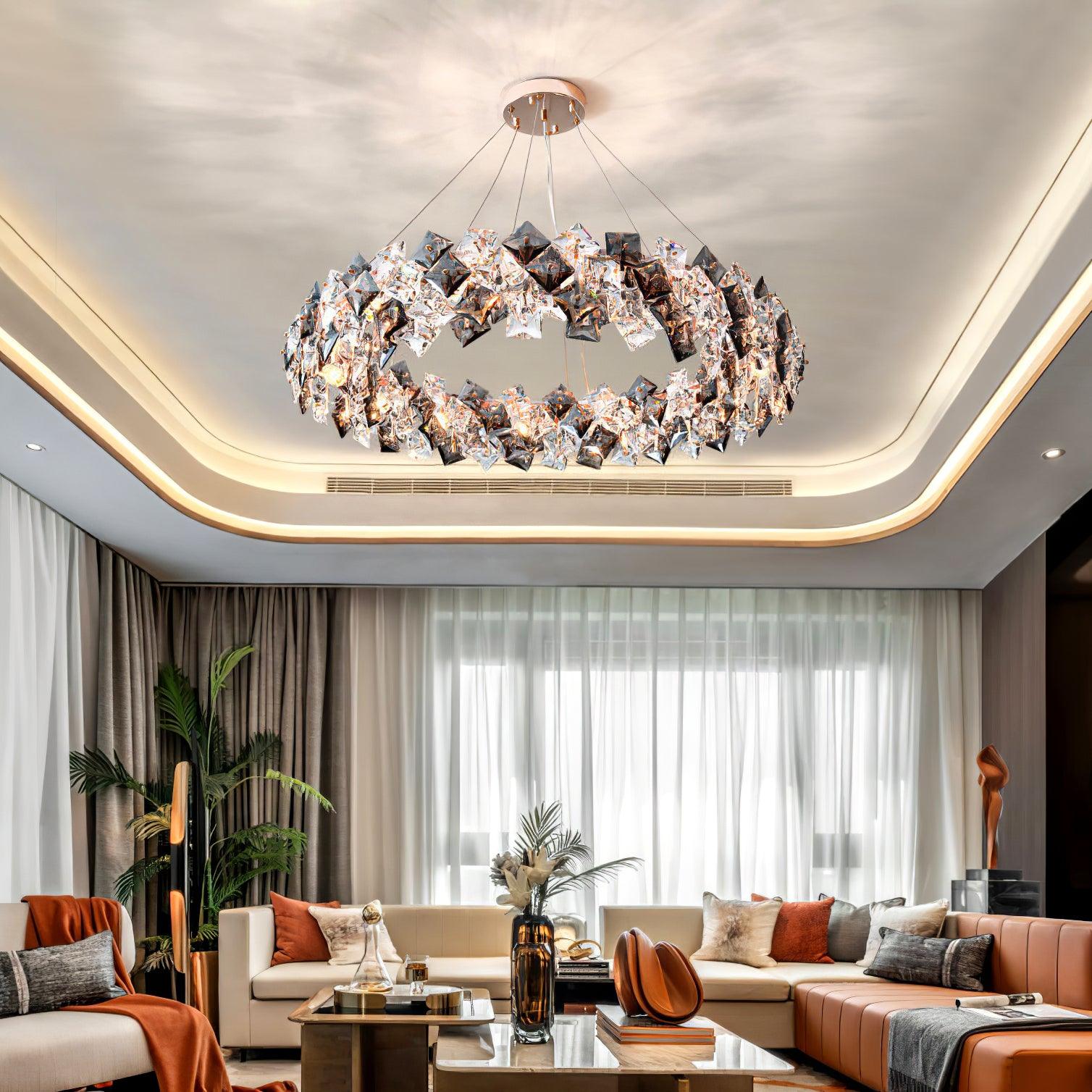 Modern LED Round Crystal Chandelier Scale Ceiling Light for Elegant Living Room