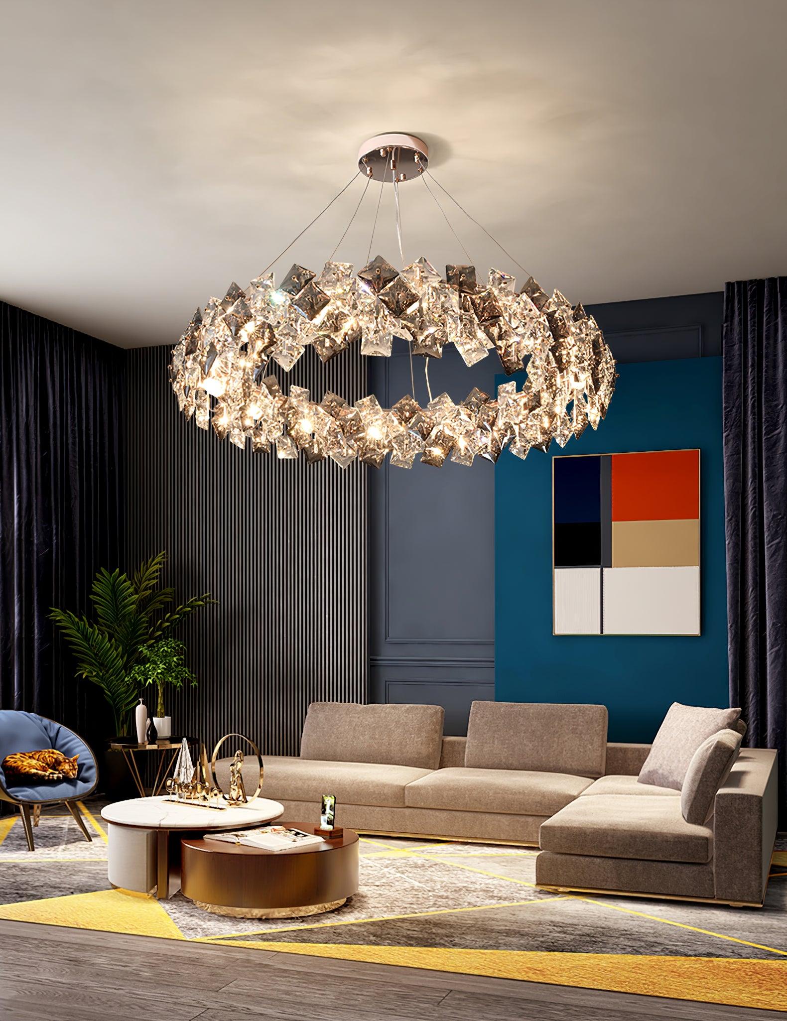 Modern LED Round Crystal Chandelier Scale Ceiling Light for Elegant Living Room