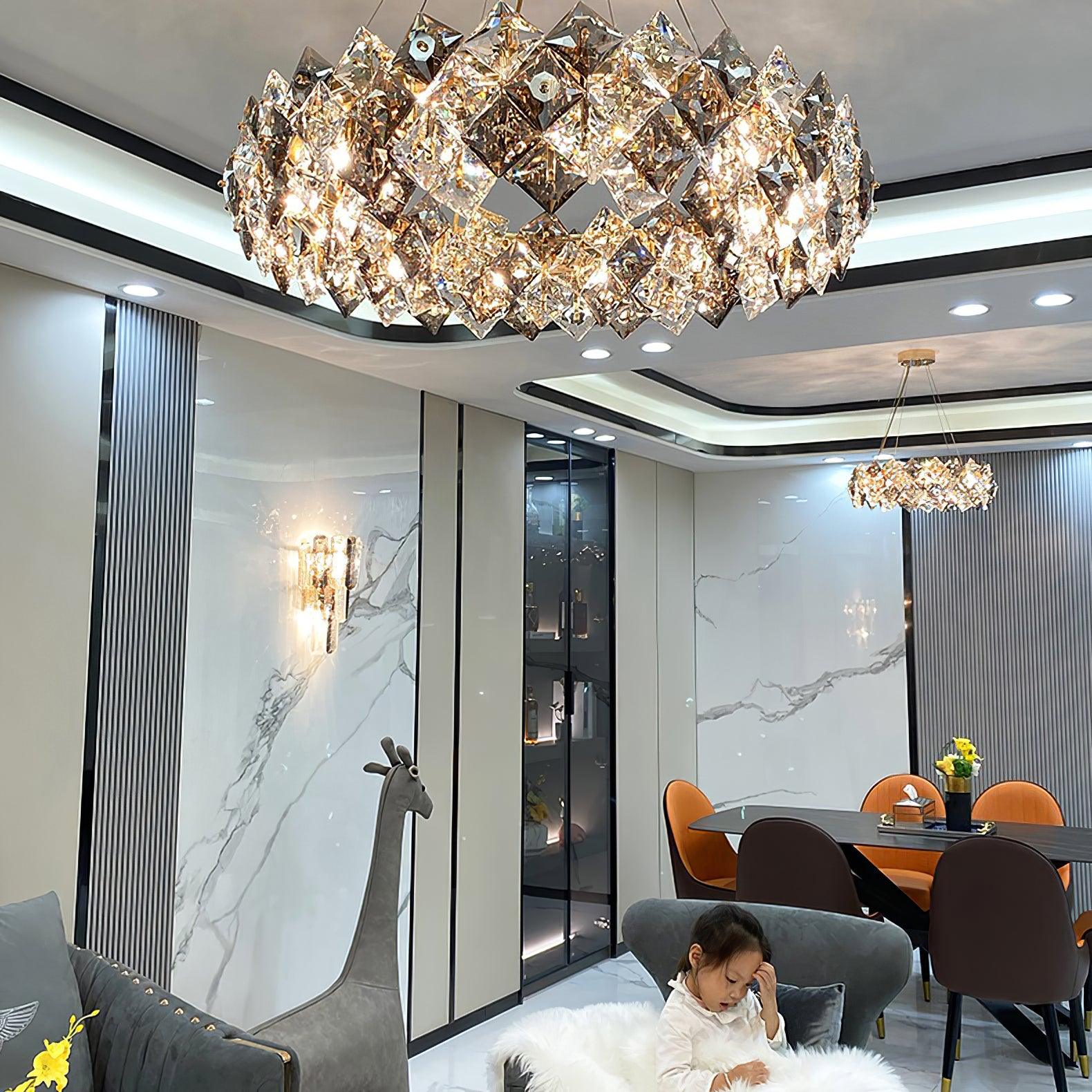 Modern LED Round Crystal Chandelier Scale Ceiling Light for Elegant Living Room